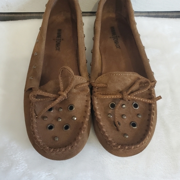 MINNETONKA Brown Soft Suede Leather Upper Slip On Moccasin Shoe Size 7.5 - Picture 4 of 14